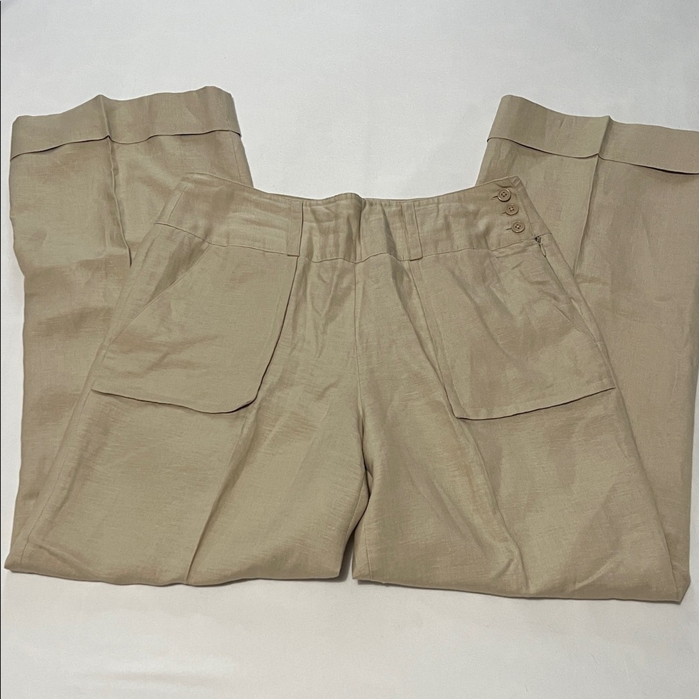 Larry Levine Tan Linen Blend Trousers